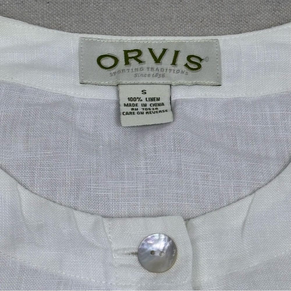 Orvis Women's White 100% Linen Button Up Short Sleeve Blouse Size S - Picture 3 of 3